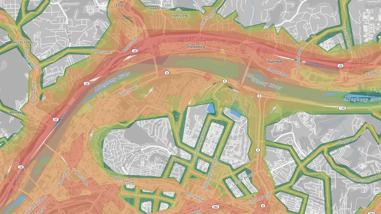 Morningside, Pittsburgh, PA Map of Noise Levels in Morningside