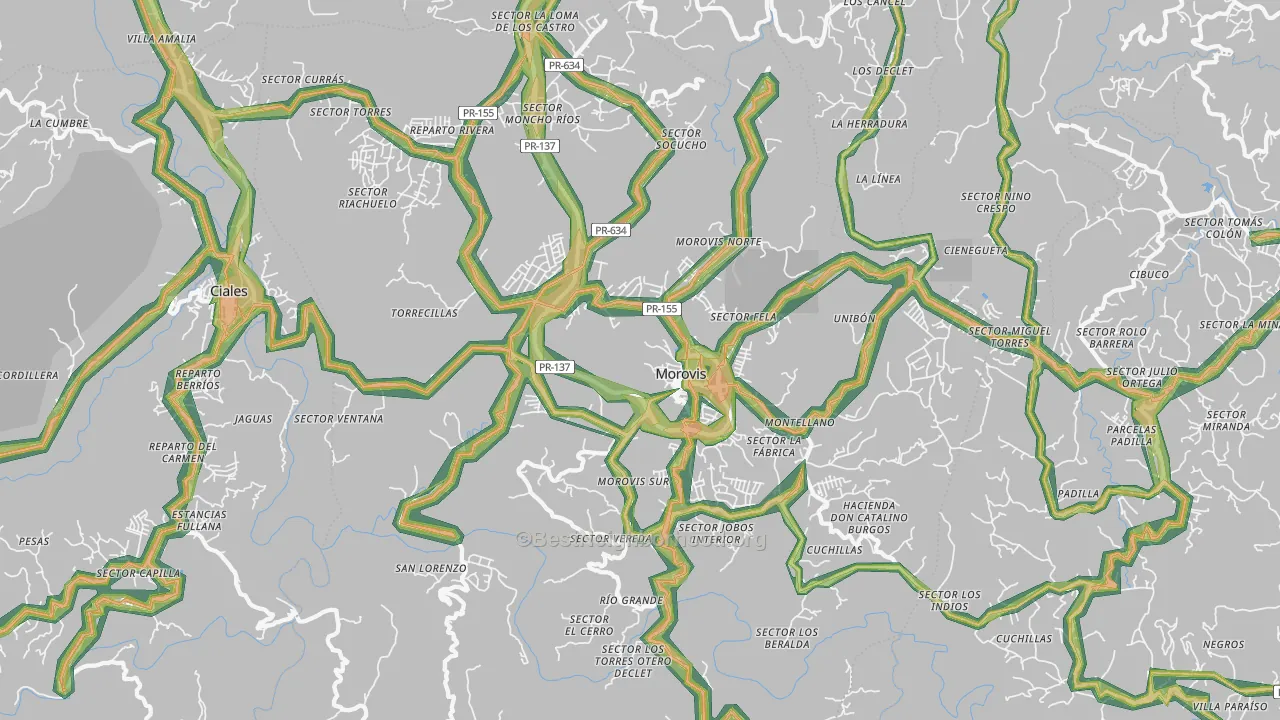 Morovis Municipio, PR Map of Noise Levels in Morovis Municipio
