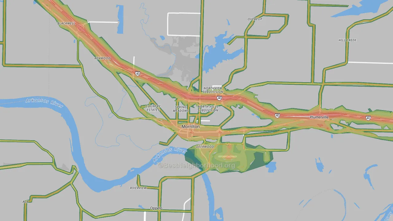 Morrilton, AR Map of Noise Levels in Morrilton