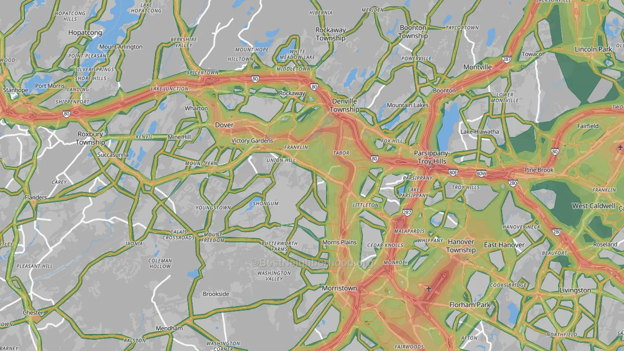 Morris County, NJ Map of Noise Levels in Morris County
