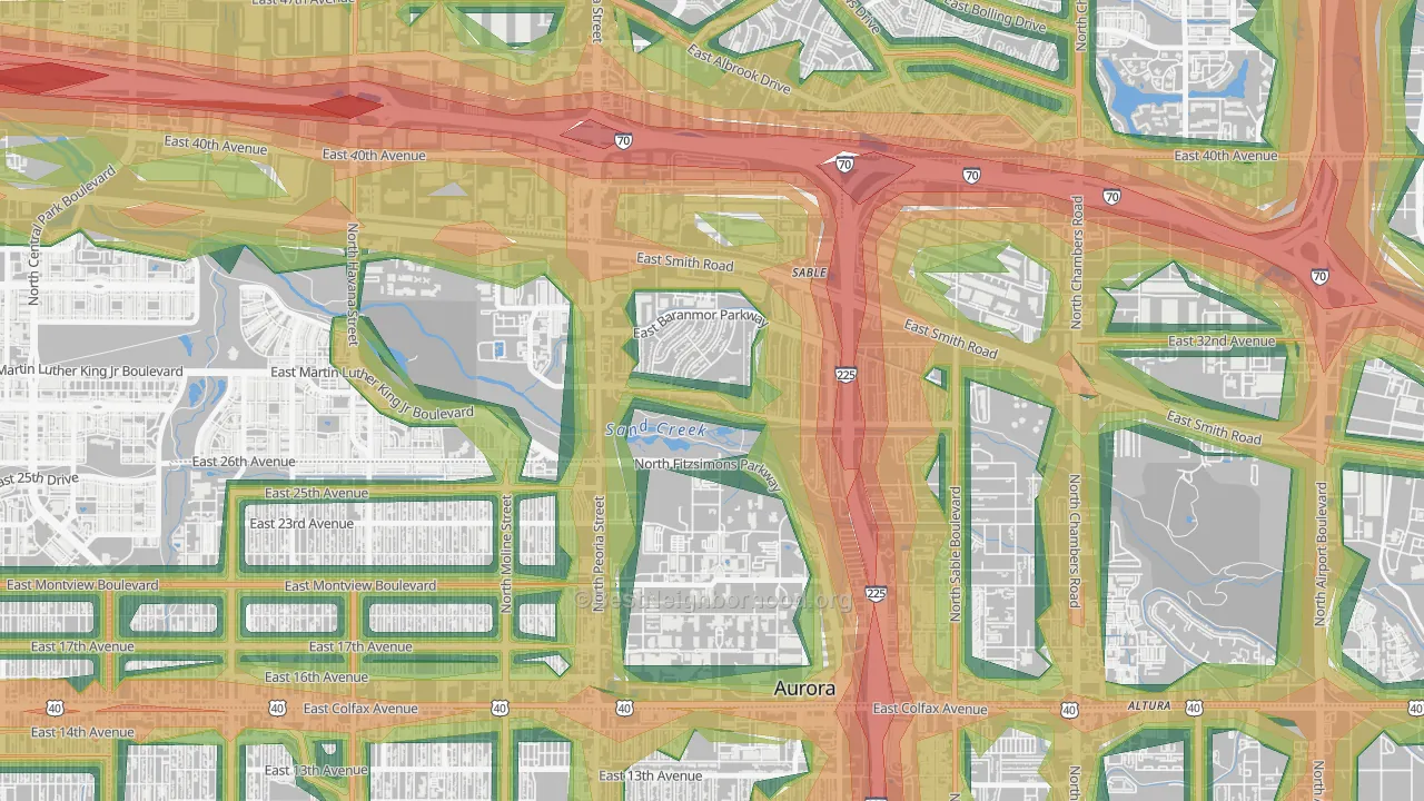 Morris Heights, Aurora, CO Map of Noise Levels in Morris Heights