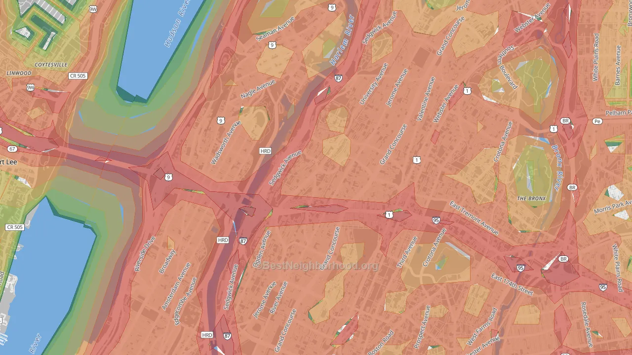 Morris Heights, Bronx, NY Map of Noise Levels in Morris Heights