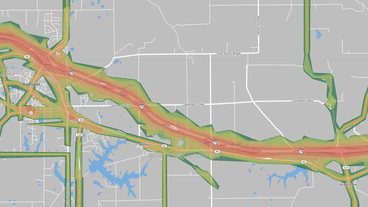 Morris, IN Map of Noise Levels in Morris