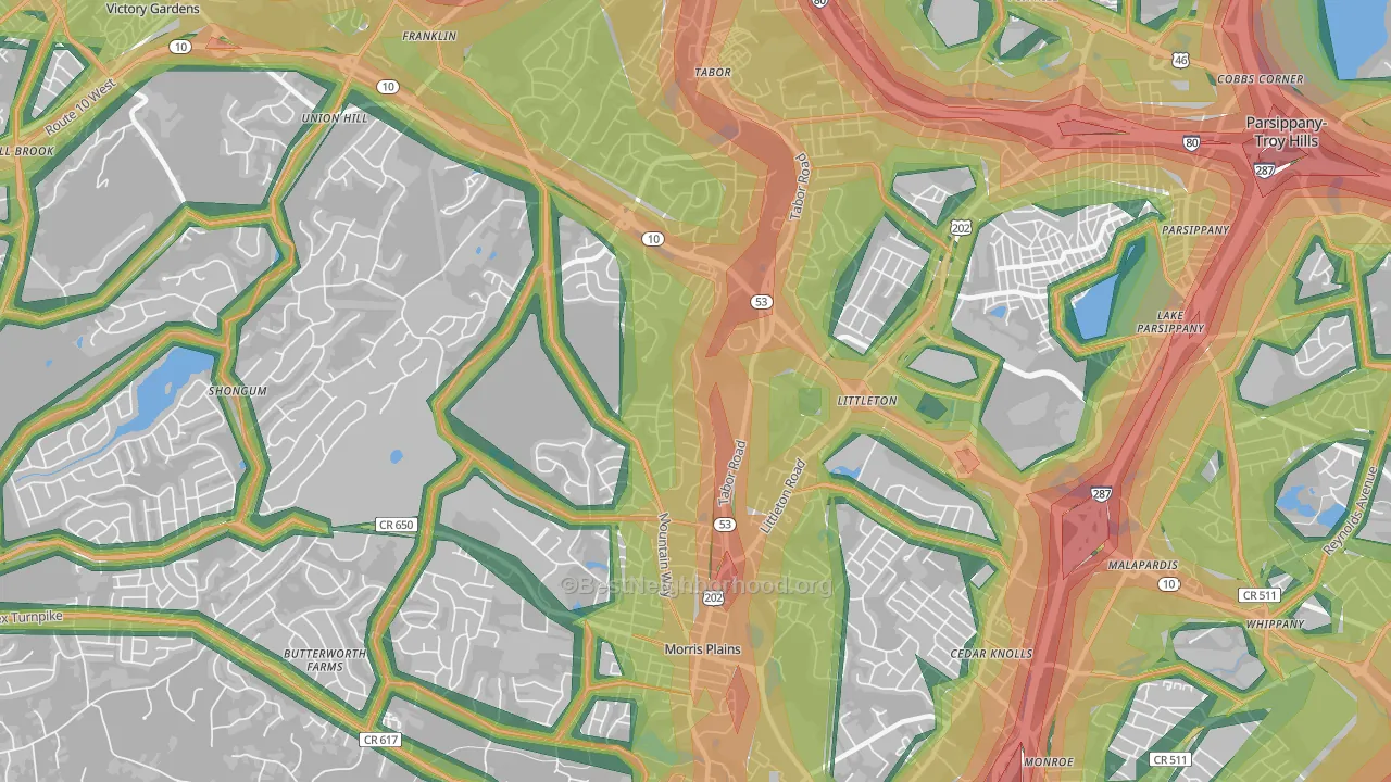 Morris Plains, NJ Map of Noise Levels in Morris Plains
