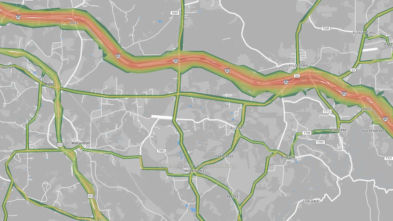 Morrisdale, PA Map of Noise Levels in Morrisdale