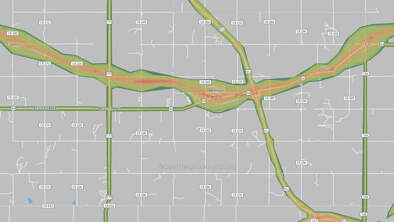 Morrison, OK Map of Noise Levels in Morrison