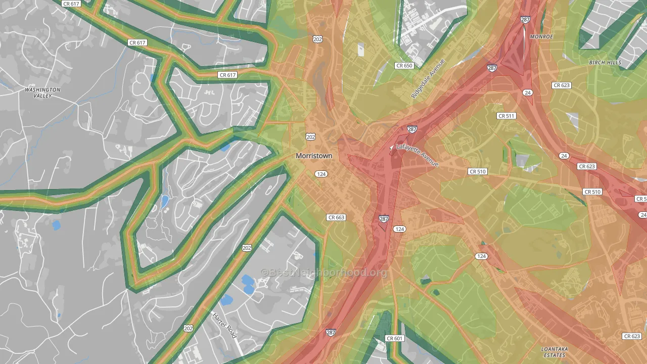 Morristown Historic District, Morristown, NJ Map of Noise Levels in Morristown Historic District