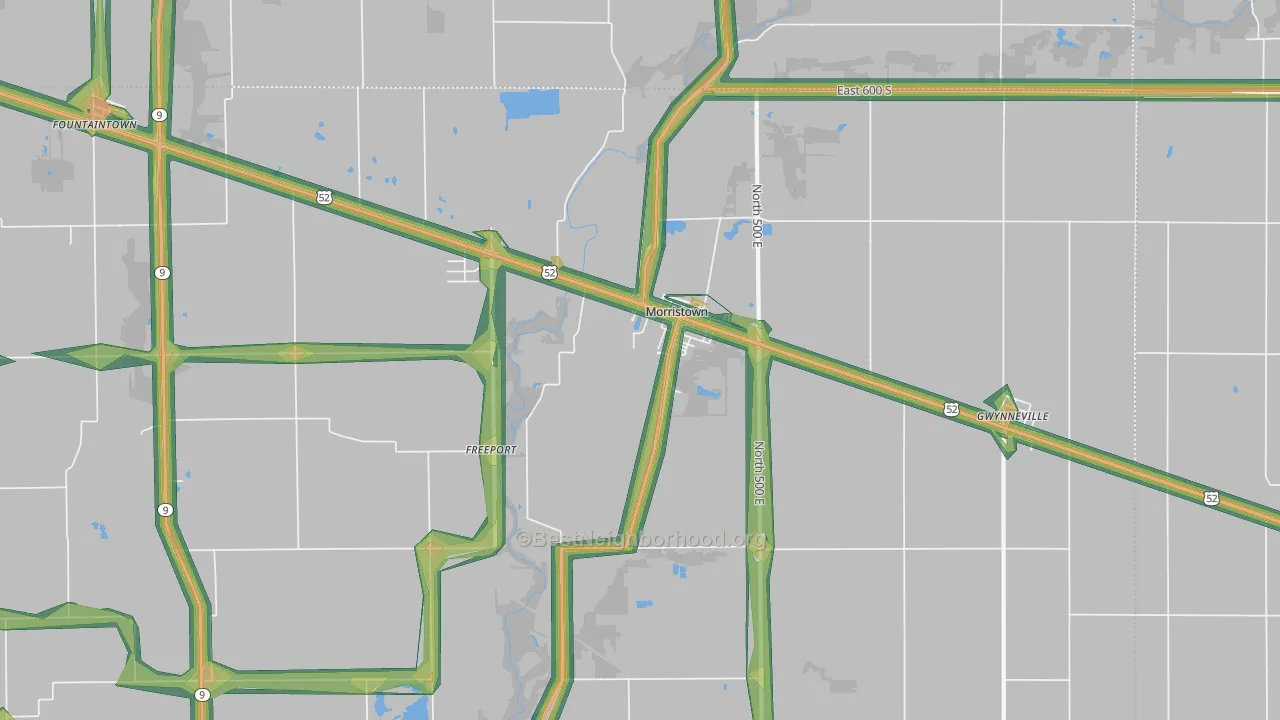 Morristown, IN Map of Noise Levels in Morristown