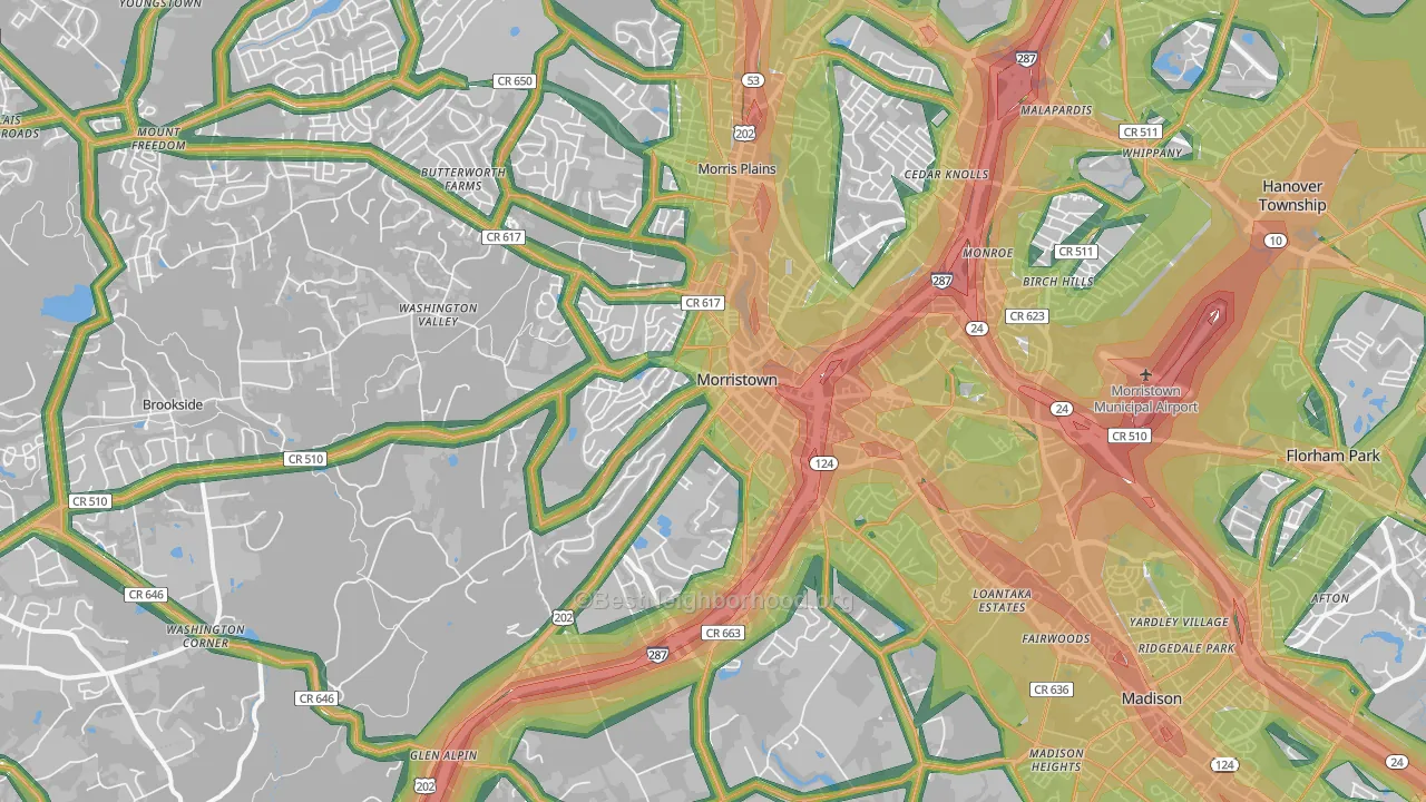 Morristown, NJ Map of Noise Levels in Morristown