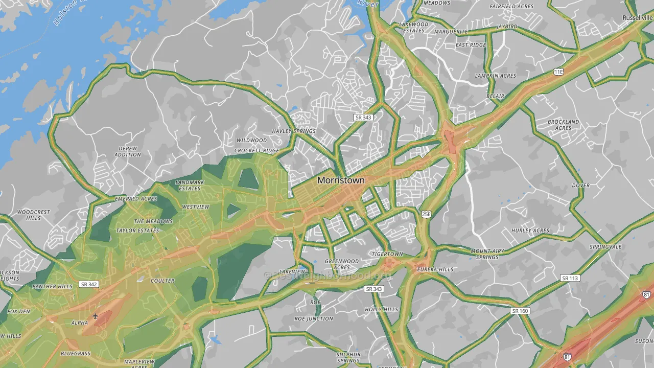 Morristown, TN Map of Noise Levels in Morristown