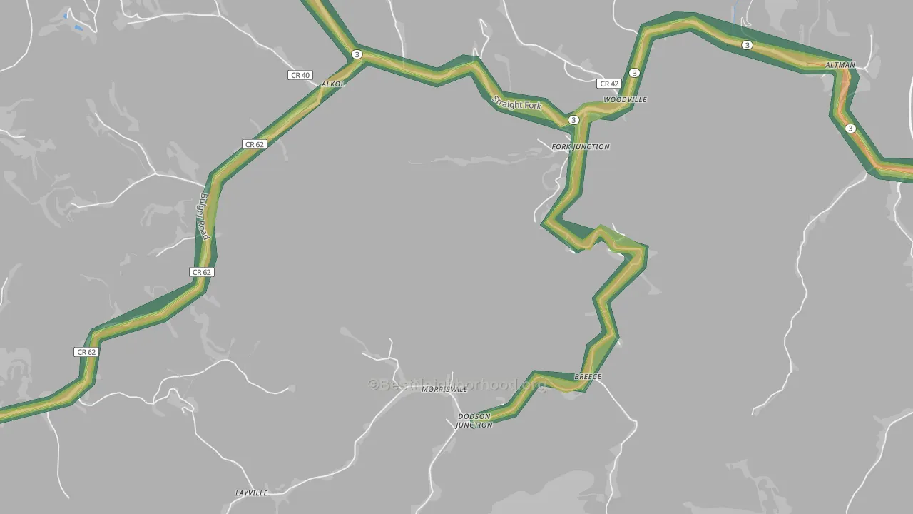 Morrisvale, WV Map of Noise Levels in Morrisvale