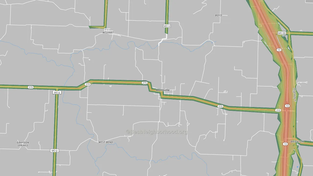 Morrisville, MO Map of Noise Levels in Morrisville