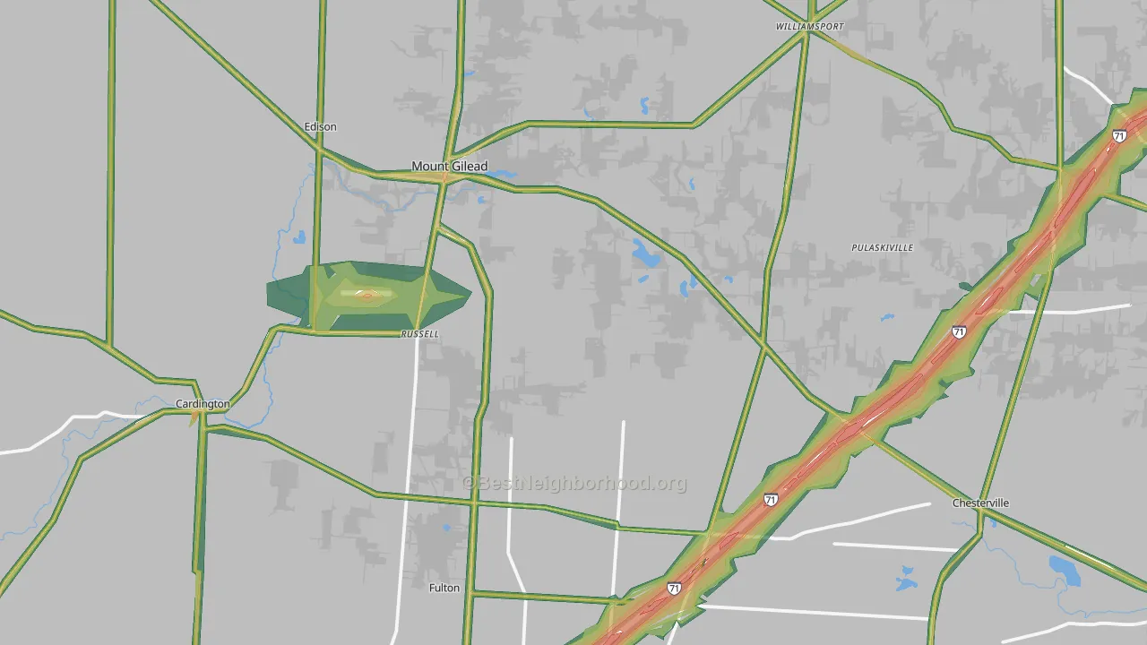 Morrow County, OH Map of Noise Levels in Morrow County