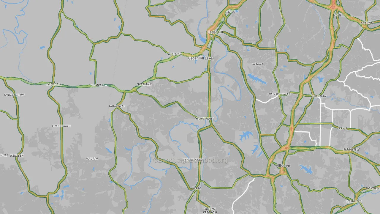 Morse Mill, MO Map of Noise Levels in Morse Mill