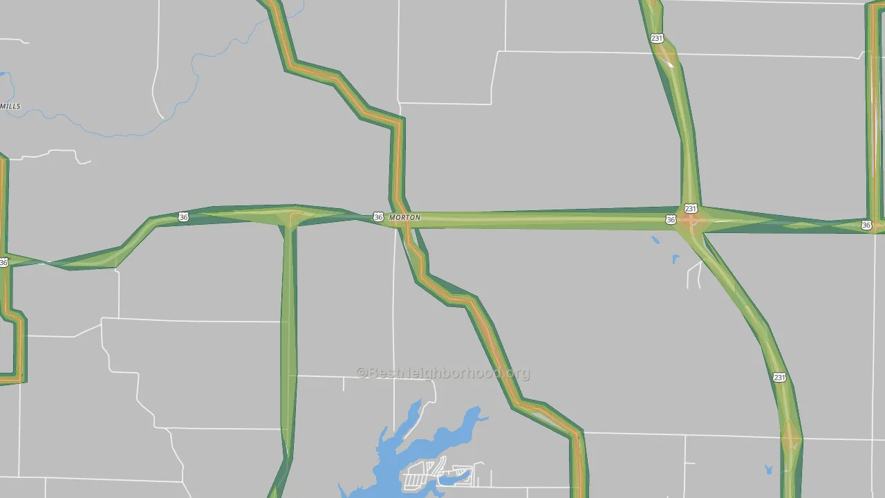 Morton, IN Map of Noise Levels in Morton