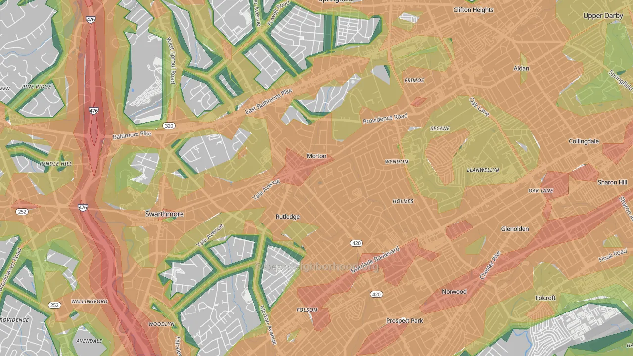 Morton, PA Map of Noise Levels in Morton