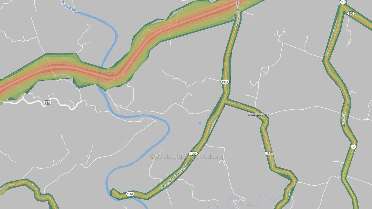 Mortonsville, KY Map of Noise Levels in Mortonsville