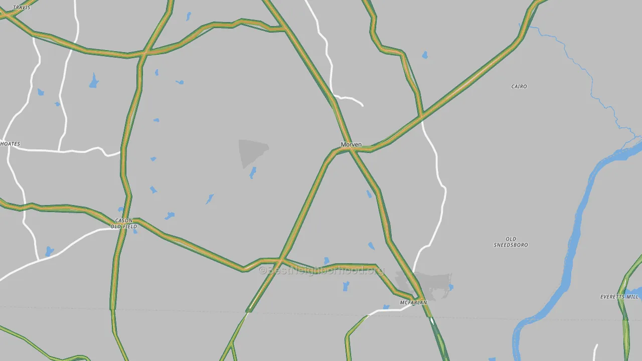 Morven, NC Map of Noise Levels in Morven