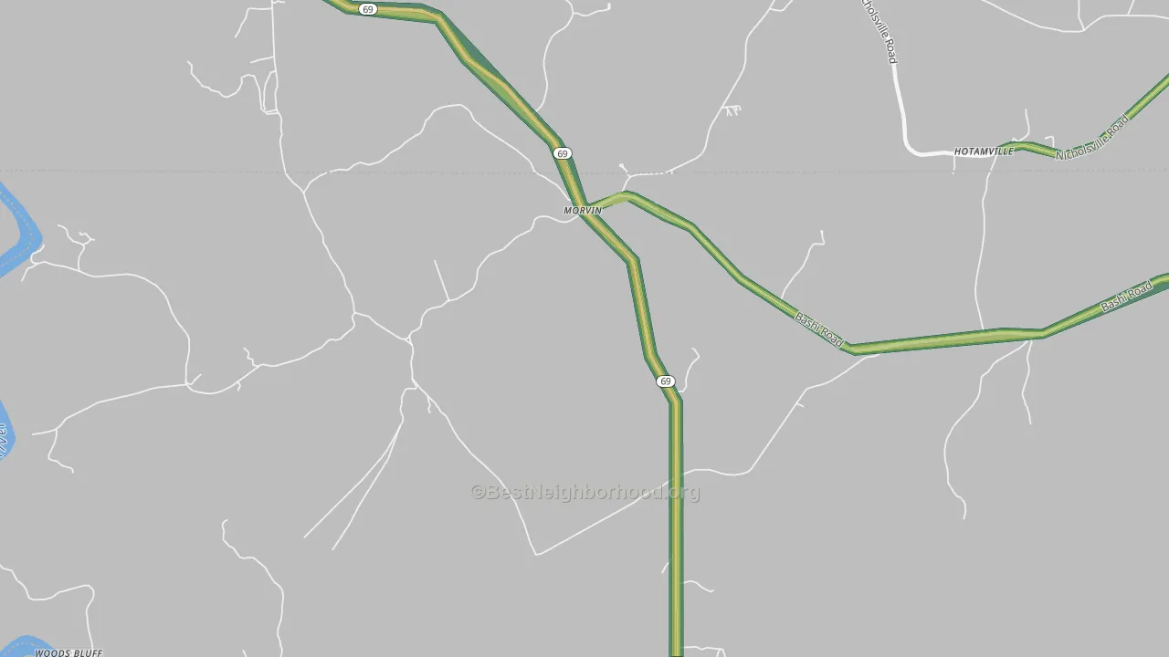 Morvin, AL Map of Noise Levels in Morvin