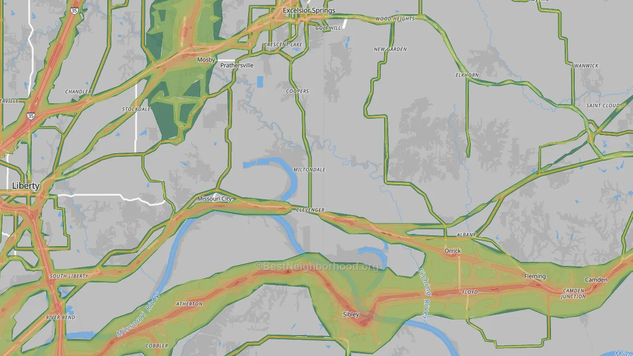 Mosby, MO Map of Noise Levels in Mosby
