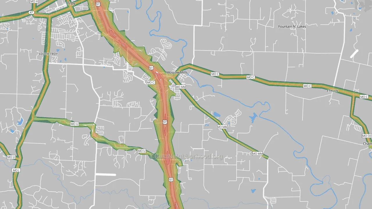 Moscow Mills, MO Map of Noise Levels in Moscow Mills