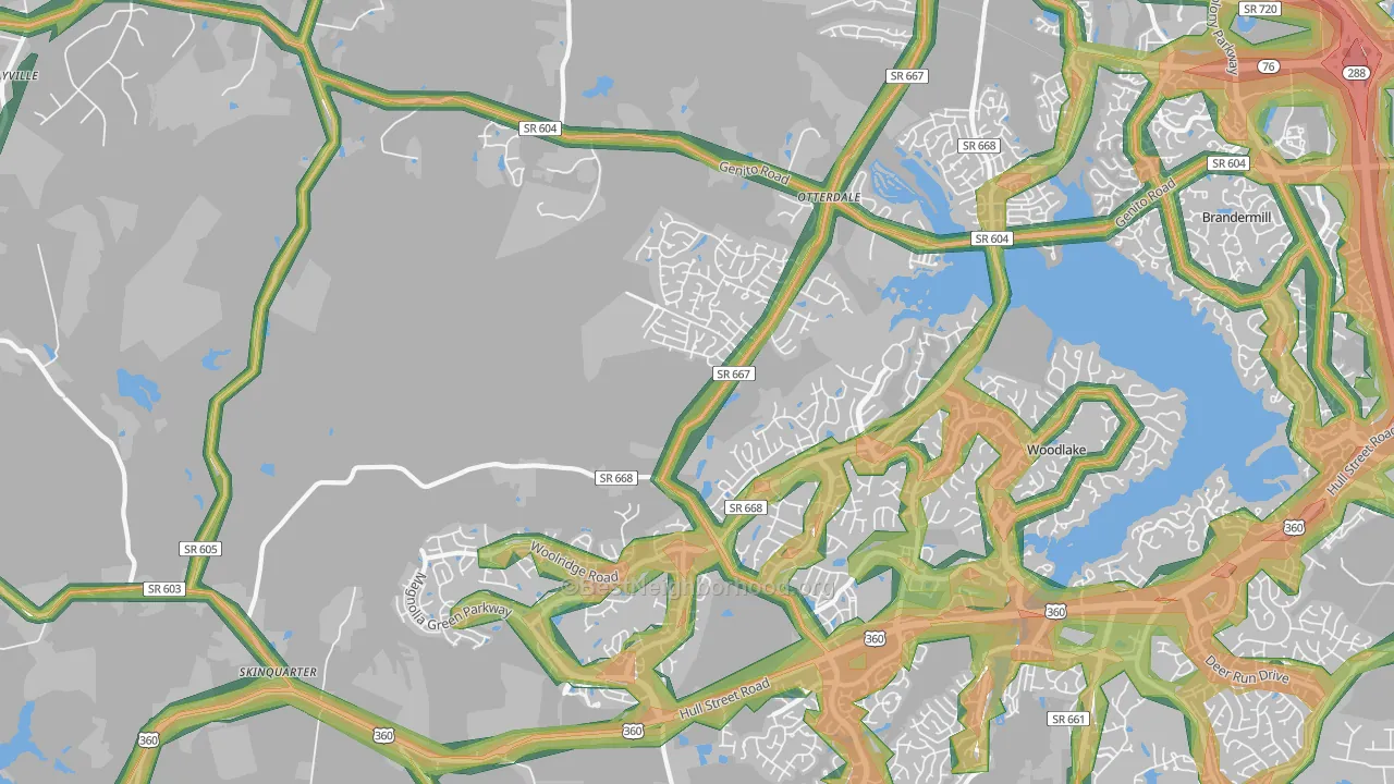 Moseley, VA Map of Noise Levels in Moseley