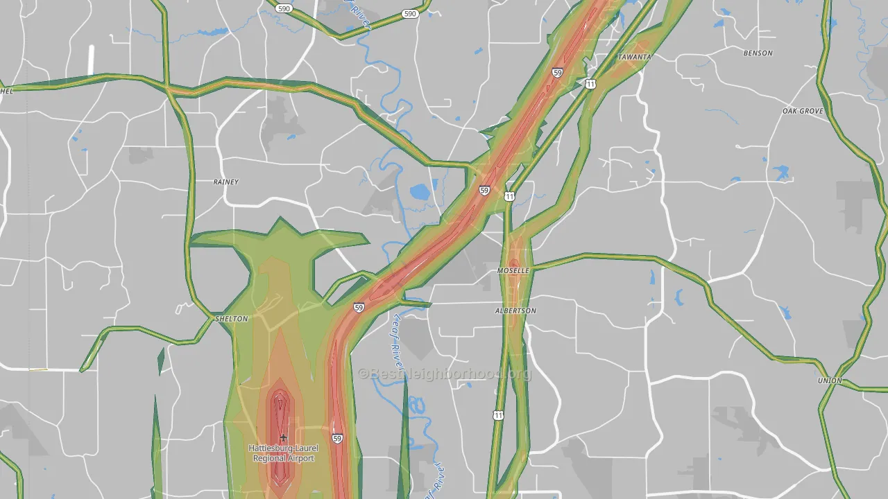 Moselle, MS Map of Noise Levels in Moselle