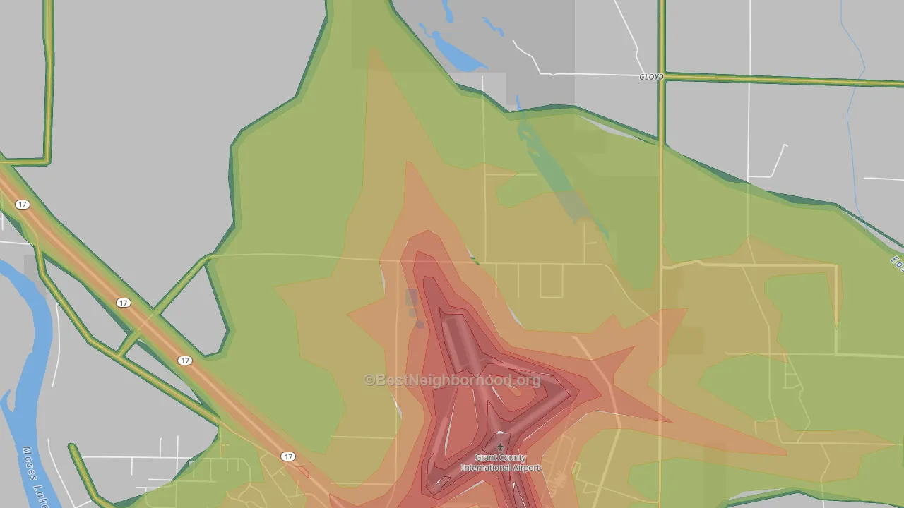Moses Lake North, WA Map of Noise Levels in Moses Lake North