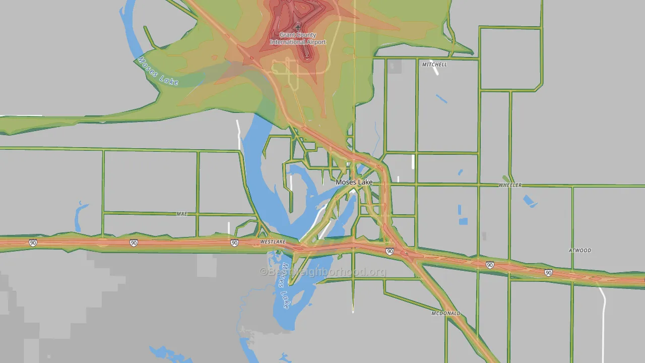 Moses Lake, WA Map of Noise Levels in Moses Lake