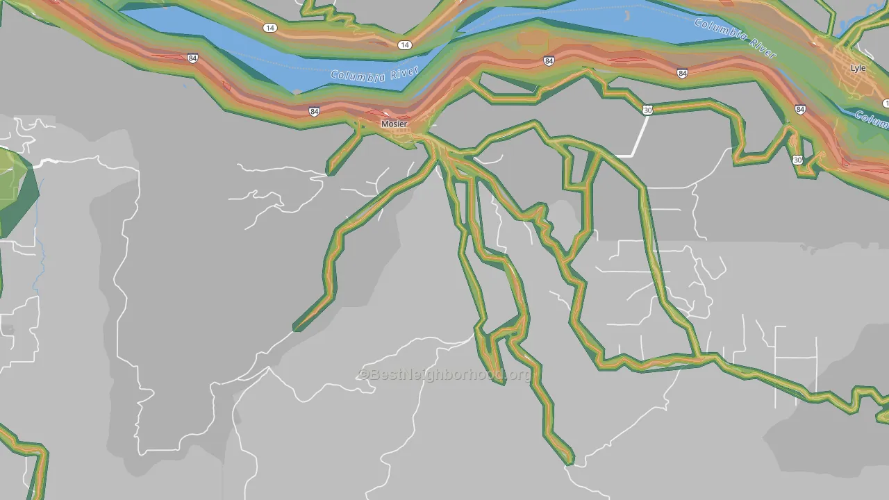 Mosier, OR Map of Noise Levels in Mosier