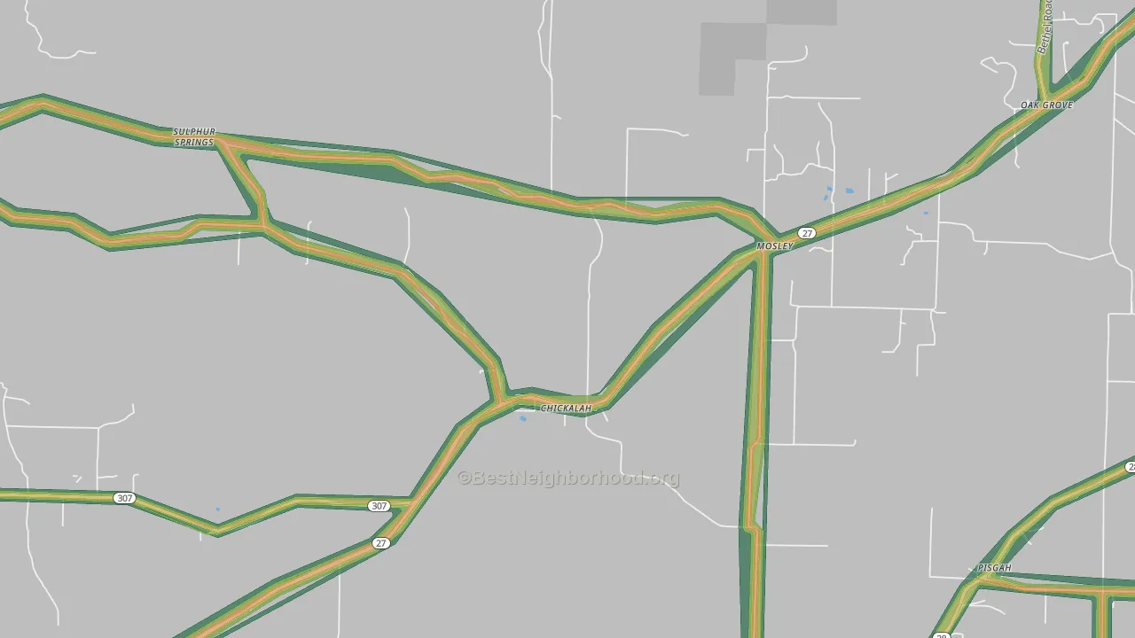 Mosley, AR Map of Noise Levels in Mosley