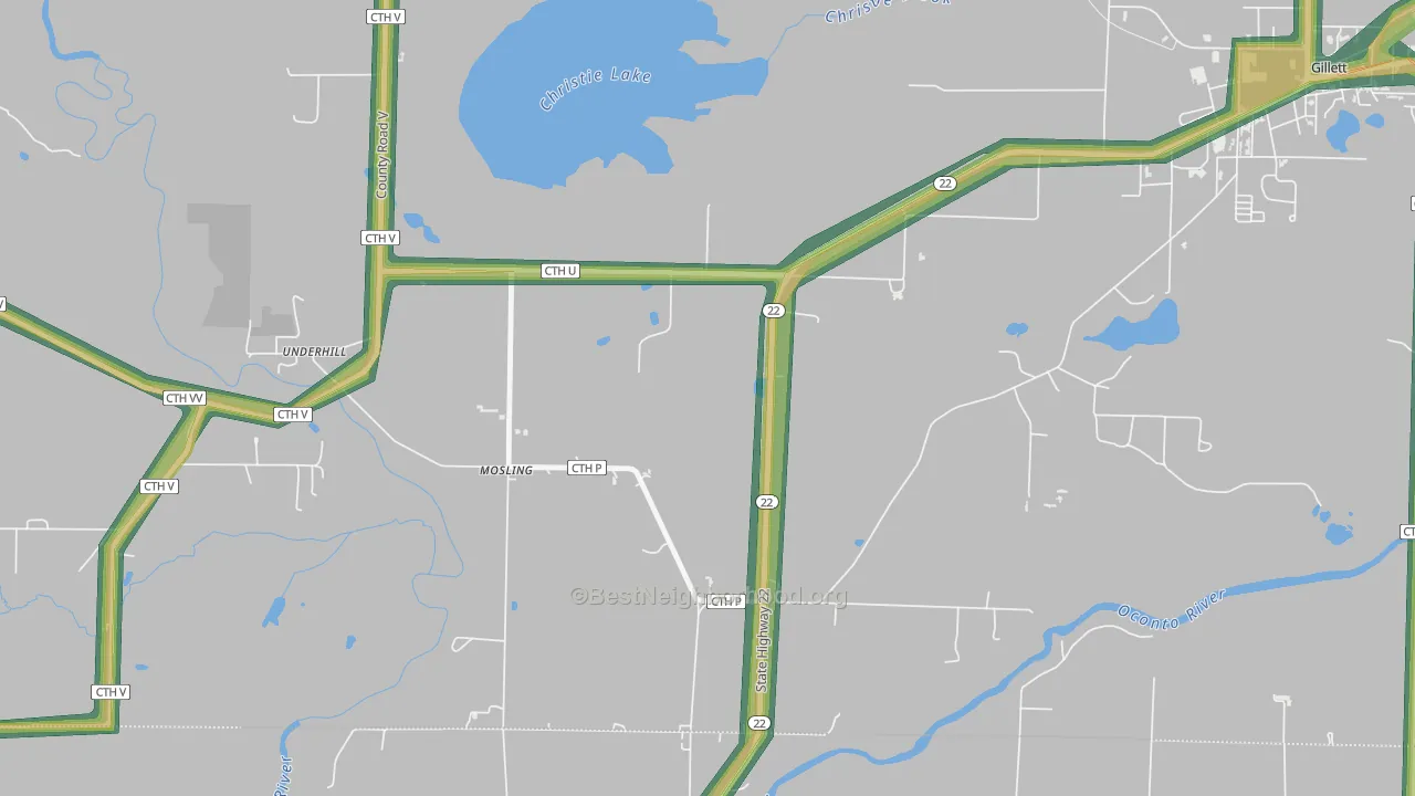 Mosling, WI Map of Noise Levels in Mosling
