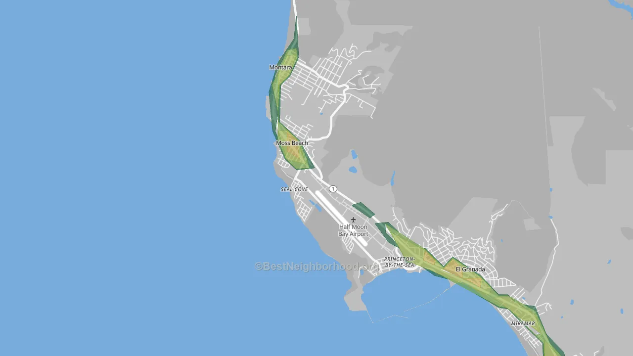 Moss Beach, CA Map of Noise Levels in Moss Beach