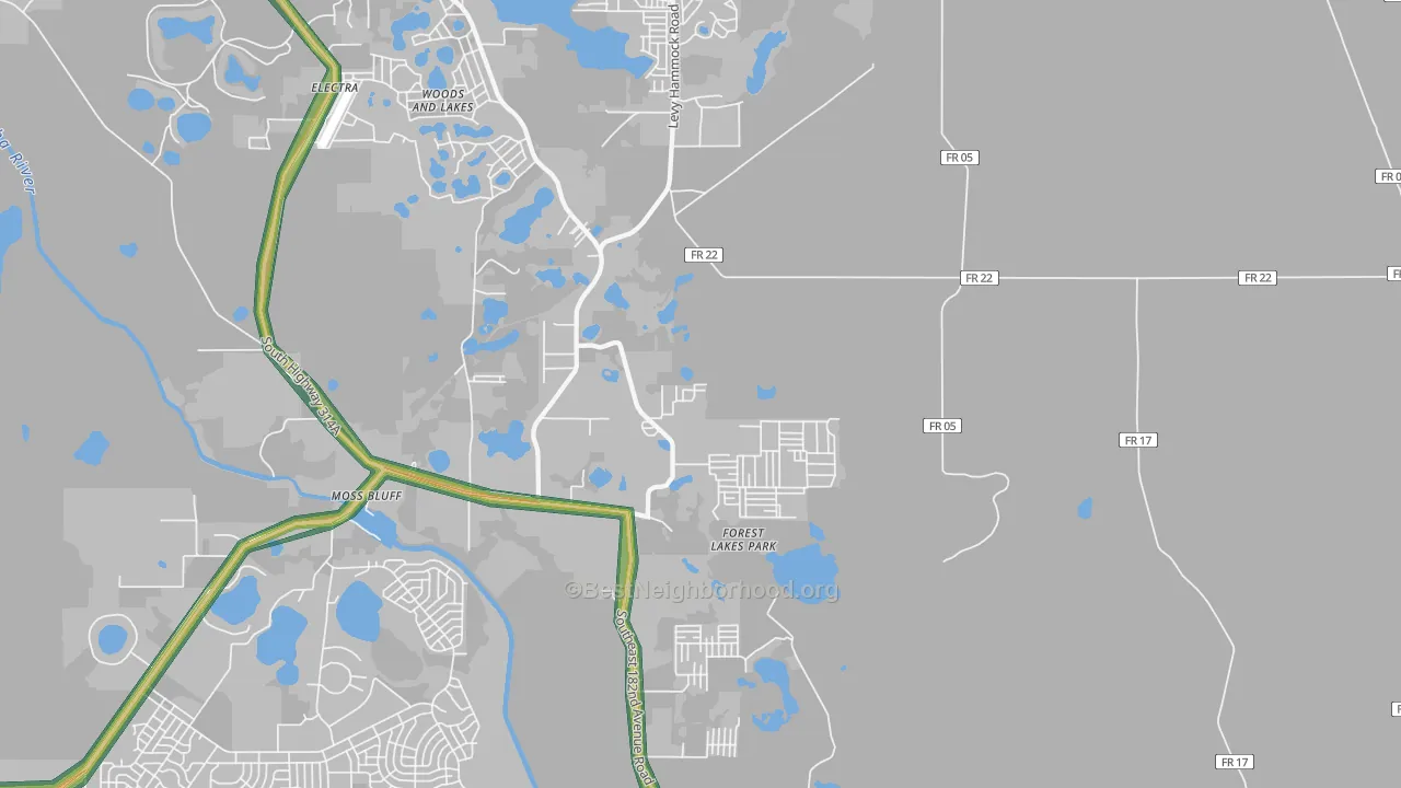 Moss Bluff, FL Map of Noise Levels in Moss Bluff