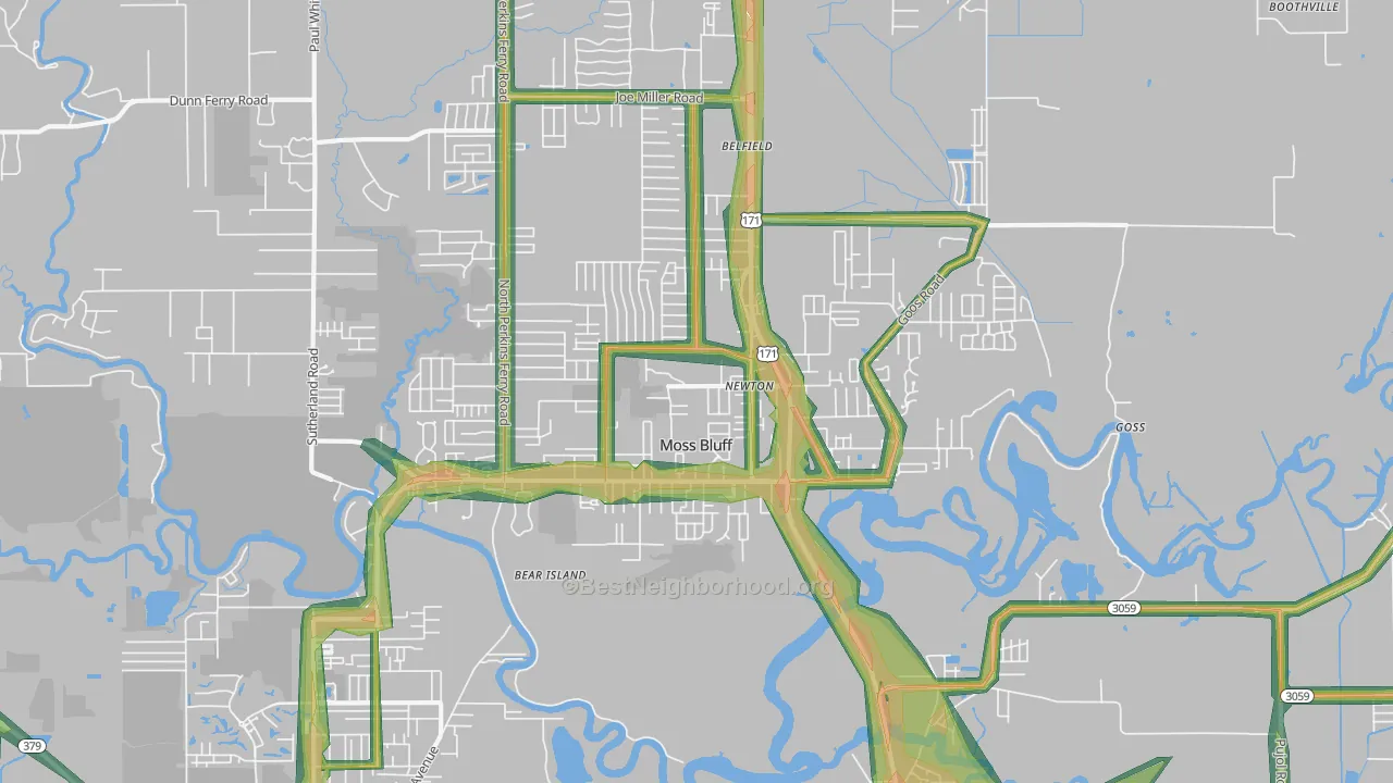 Moss Bluff, LA Map of Noise Levels in Moss Bluff