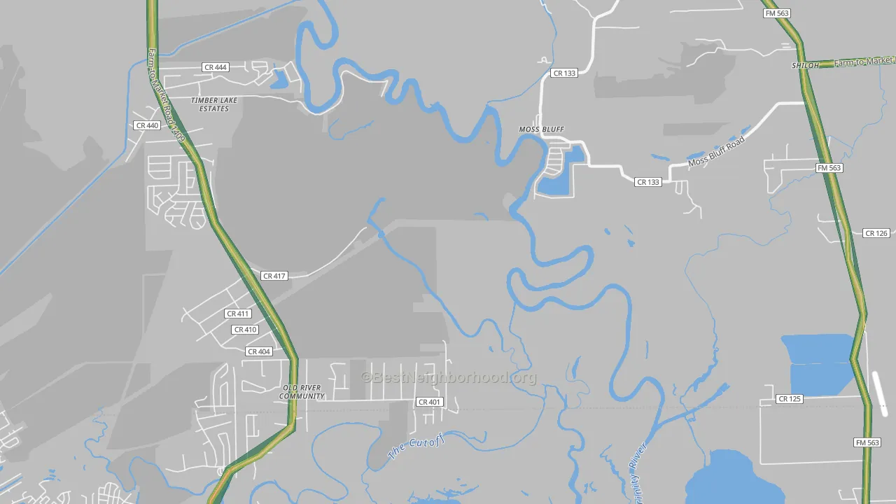 Moss Bluff, TX Map of Noise Levels in Moss Bluff