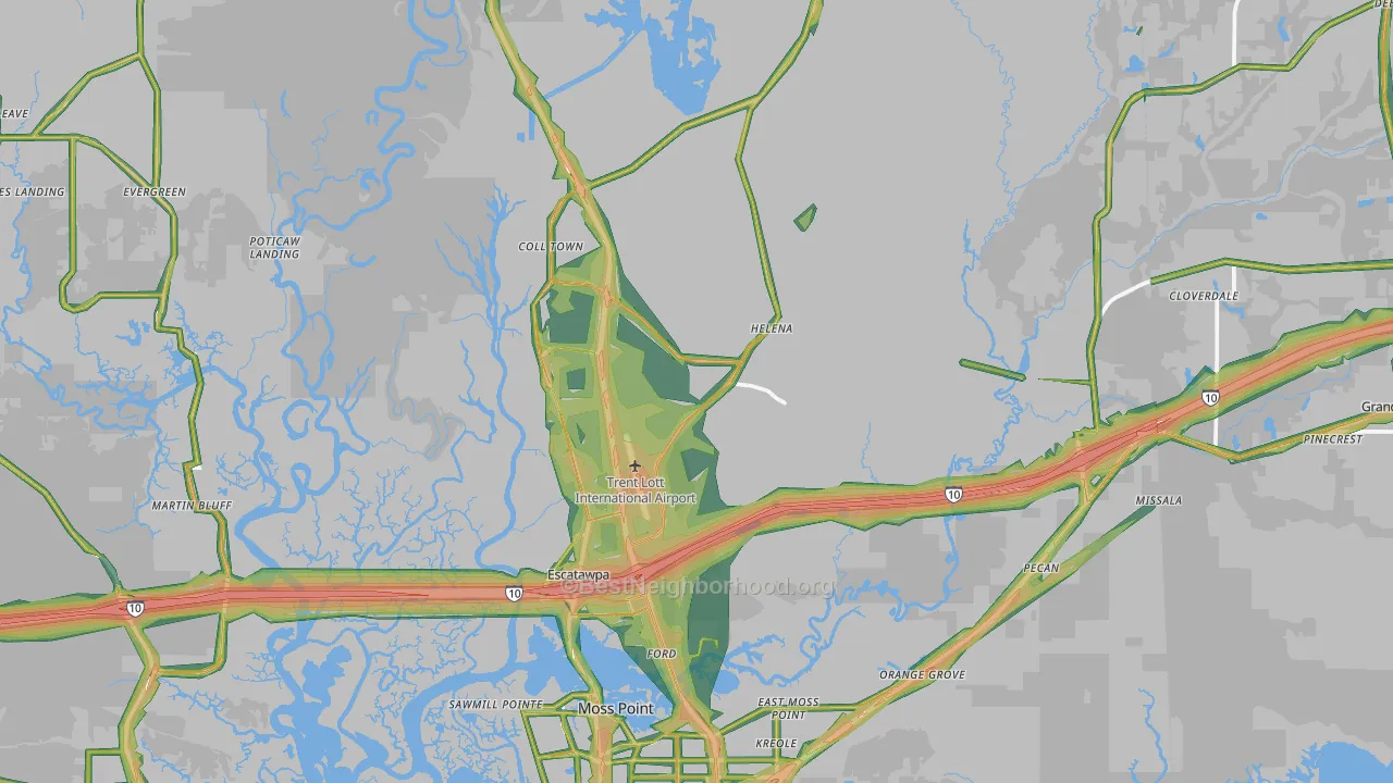 Moss Point, MS Map of Noise Levels in Moss Point