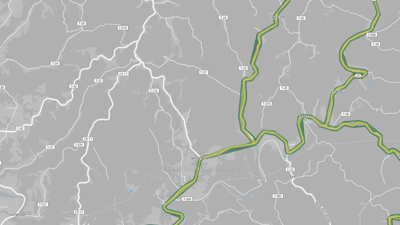 Moss Run, OH Map of Noise Levels in Moss Run
