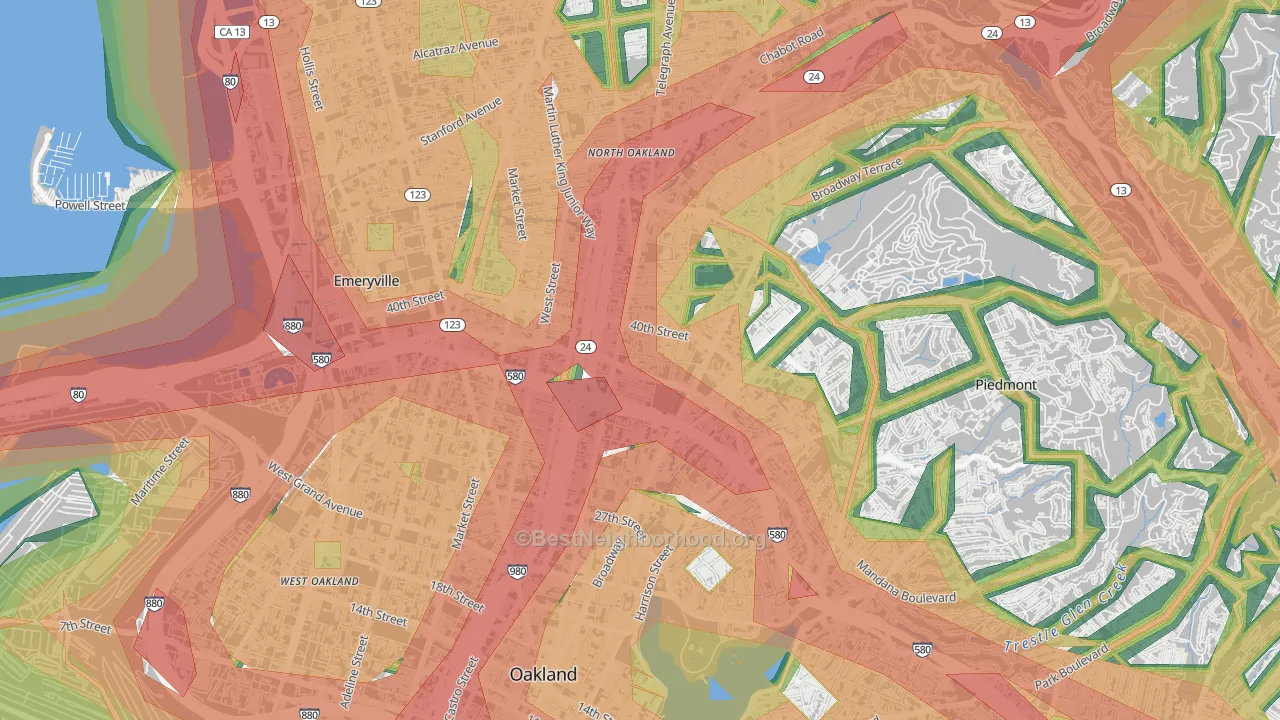 Mosswood, Oakland, CA Map of Noise Levels in Mosswood
