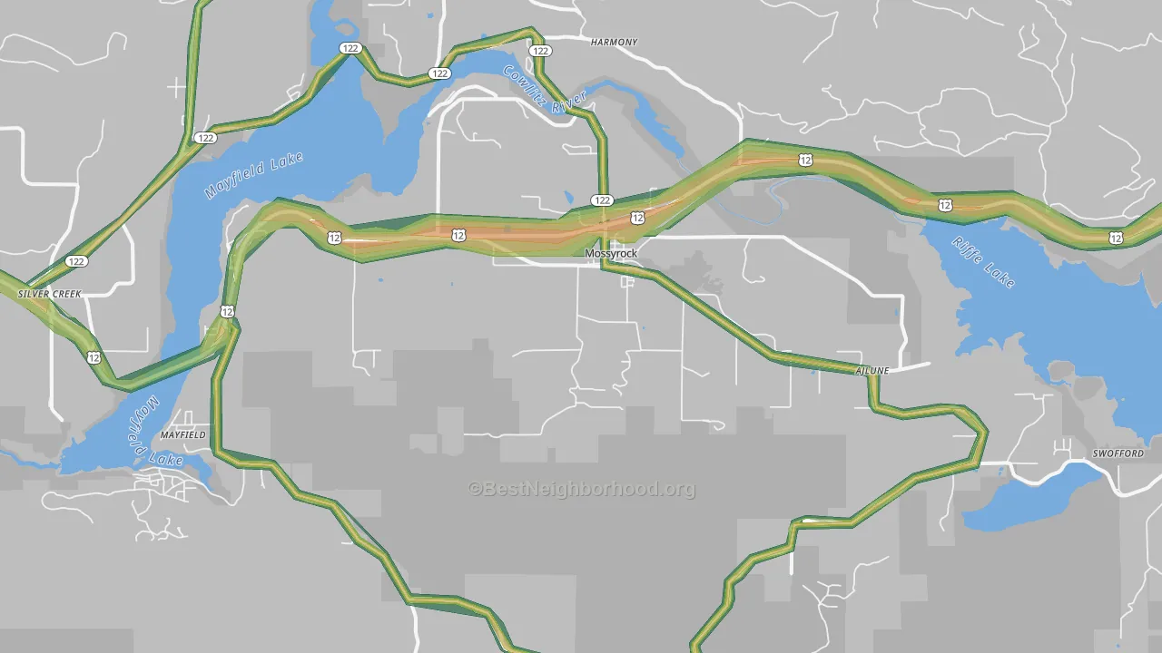 Mossyrock, WA Map of Noise Levels in Mossyrock
