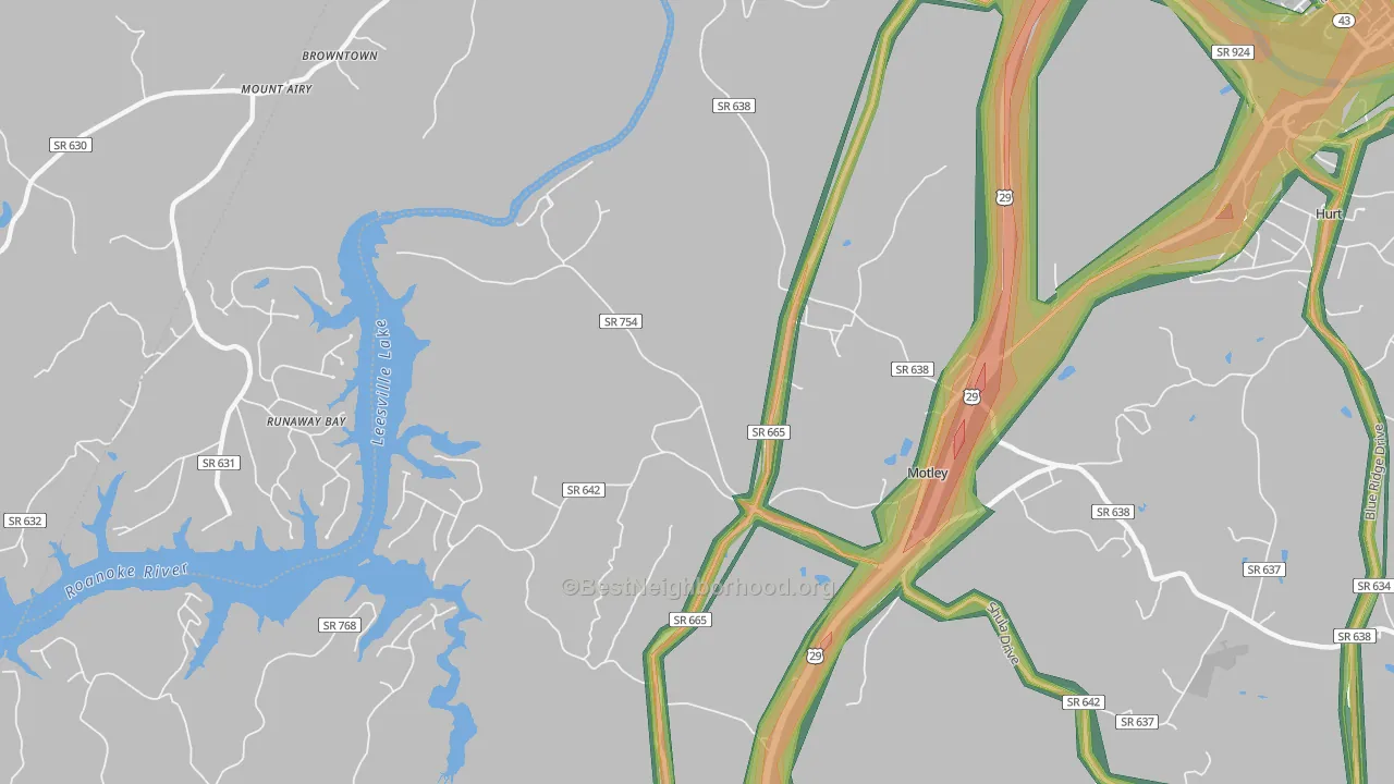 Motley, VA Map of Noise Levels in Motley