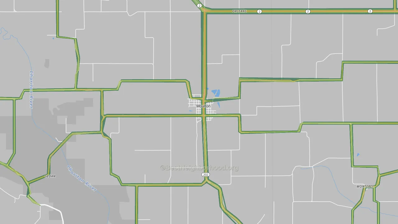 Moulton, IA Map of Noise Levels in Moulton