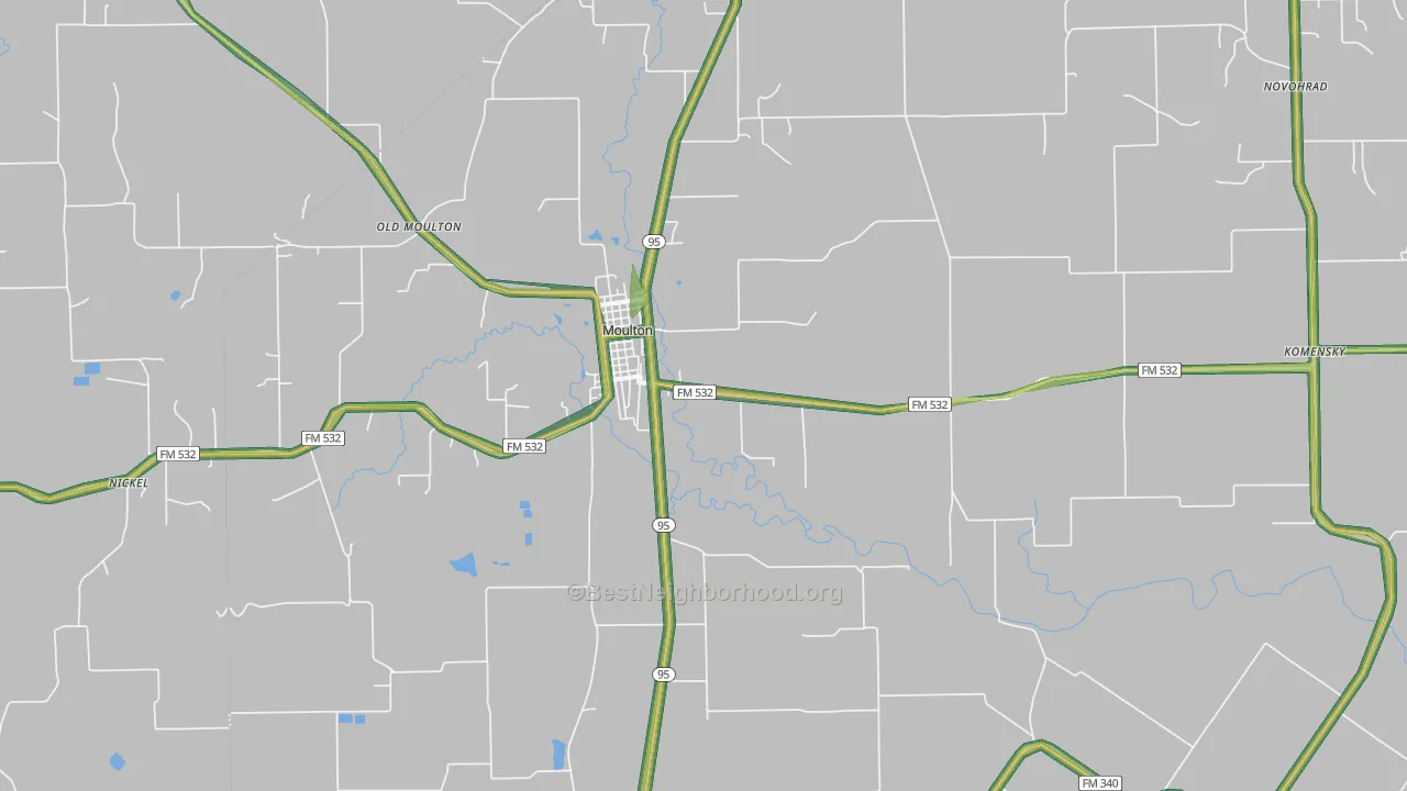 Moulton, TX Map of Noise Levels in Moulton