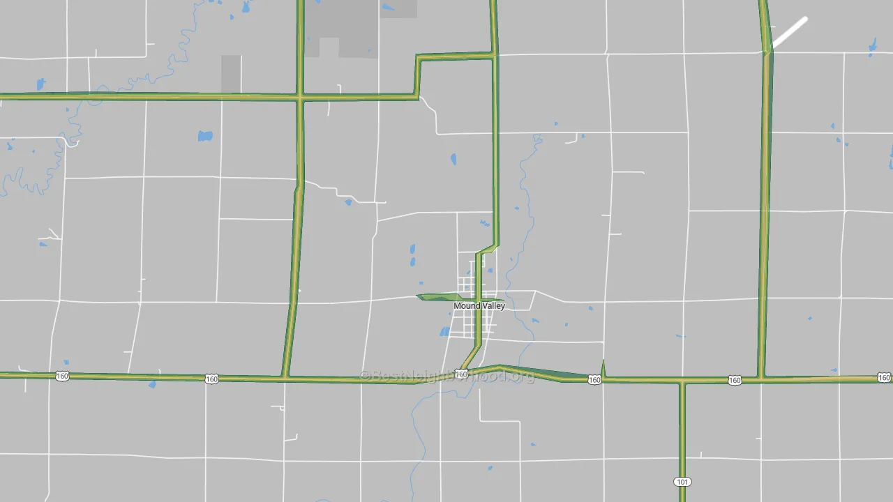 Mound Valley, KS Map of Noise Levels in Mound Valley