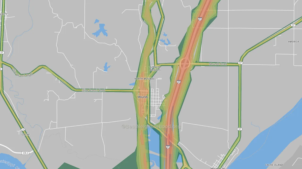 Mounds, IL Map of Noise Levels in Mounds