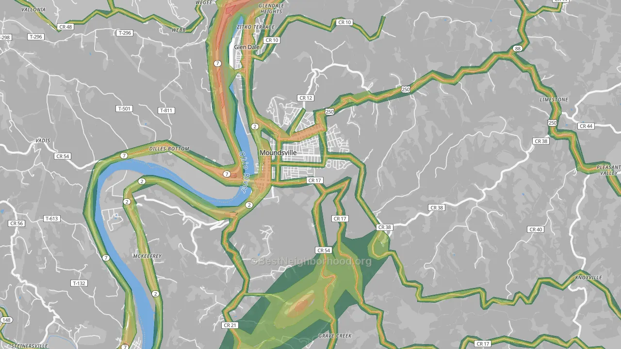 Moundsville, WV Map of Noise Levels in Moundsville