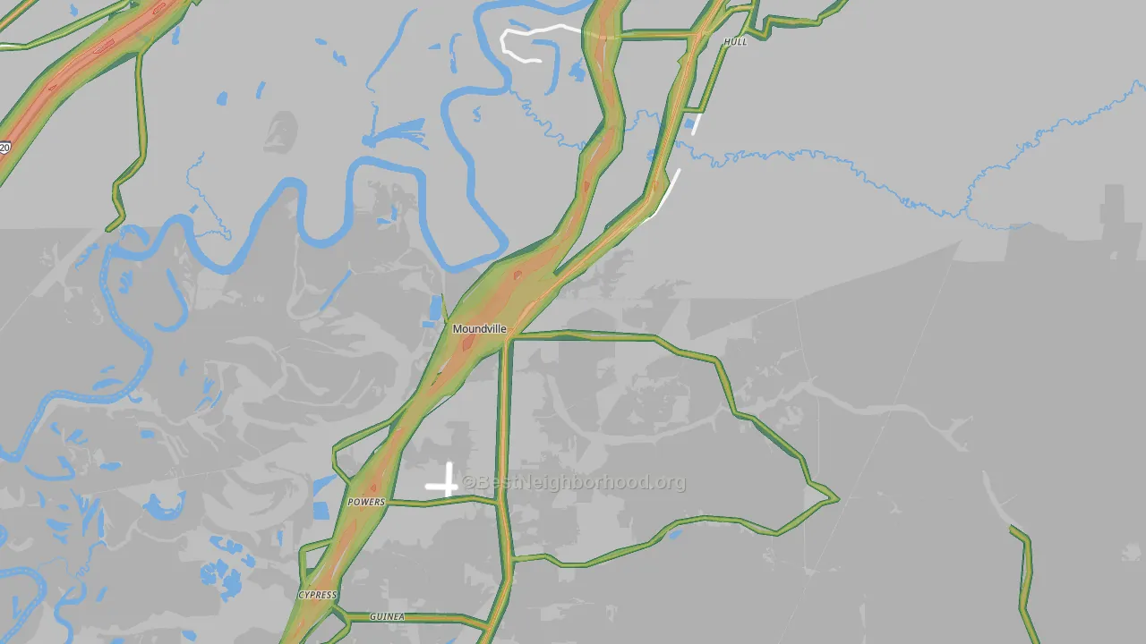 Moundville, AL Map of Noise Levels in Moundville