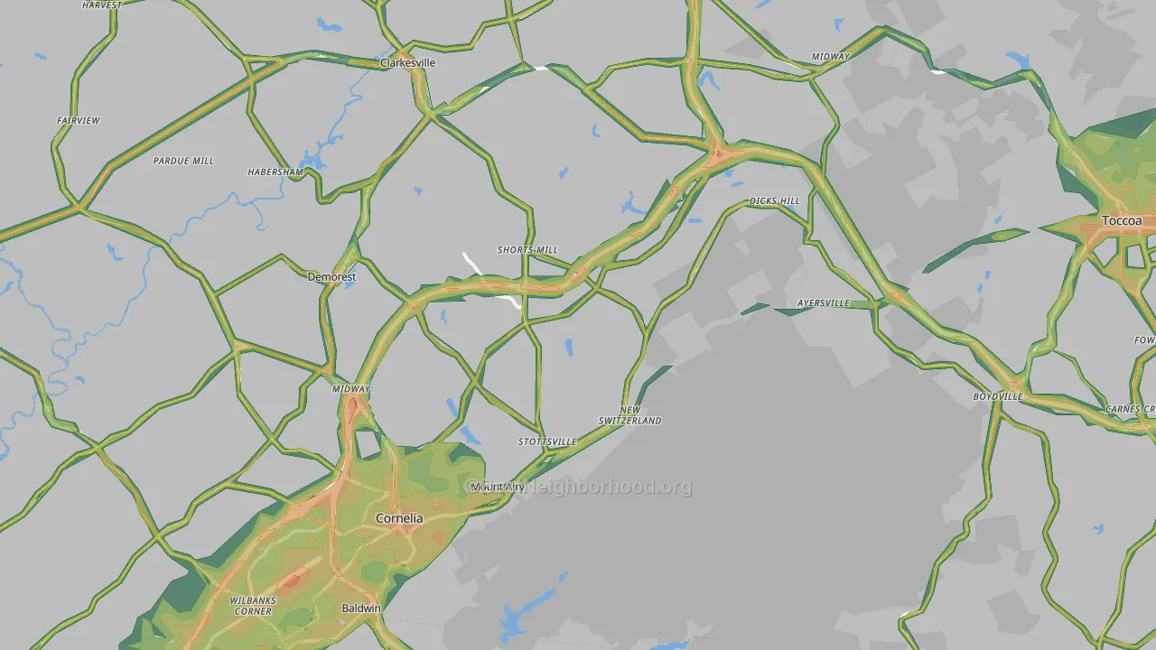 Mount Airy, GA Map of Noise Levels in Mount Airy