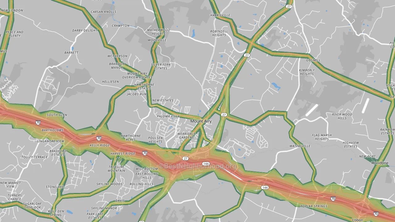 Mount Airy, MD Map of Noise Levels in Mount Airy