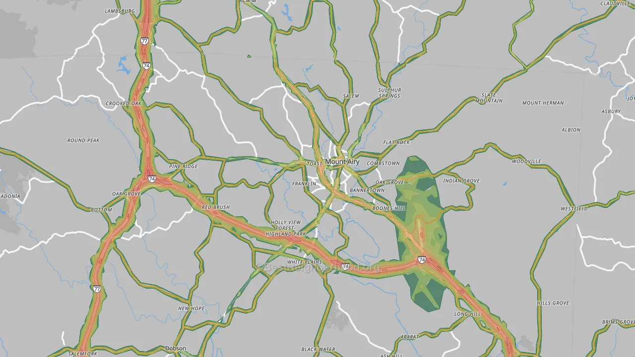 Mount Airy, NC Map of Noise Levels in Mount Airy